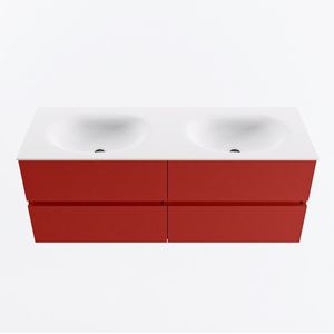 Mondiaz vica 130 cm badmeubel onderkast fire 4 lades. Wastafel moon dubbel zonder kraangat, kleur talc.