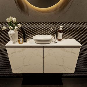 Mondiaz Fowy toiletmeubel 100cm Carrara met witte waskom midden en kraangat