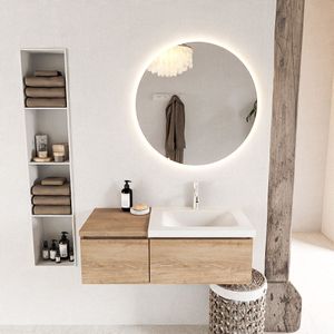 Mondiaz bukla 100 cm badmeubel met module 40 kleur washed oak met 2 lades. Wastafel cloud rechts 1 kraangat kleur talc.