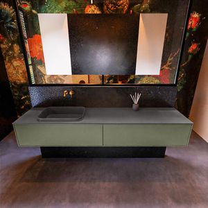 Badkamermeubelset mondiaz erin 200 cm met 2 lades met ridge wastafel links dark grey zonder kraangaten greeploos mat army