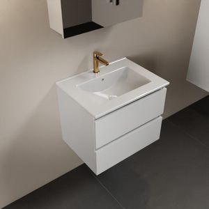 Mondiaz aivy 60 cm badmeubel talc, wastafel glanzend wit keramiek midden 1 kraangat met spiegelkast