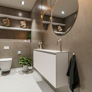 Mondiaz ture 120 cm toiletmeubel linen. Eden wastafel talc rechts 1 kraangat
