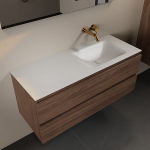 Mondiaz aivy 120 cm badmeubel mocha, wastafel talc solid surface rechts zonder kraangat met spiegel