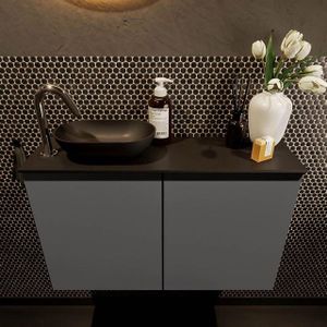 Mondiaz Fowy Toiletmeubel - 80x50x23cm - dark grey mat - 1 kraangat - wasbak links - 2 deuren - solid surface - blad MDF - wasbak: zwart FOWY59014darkgreyurban