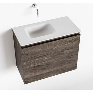 Mondiaz olan 60 cm toiletmeubel dark brown. Lex wastafel talc links geen kraangat