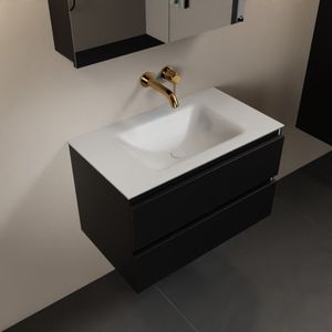 Mondiaz Aivy badmeubelset - 80x45x50cm - 0 kraangaten - 1 wasbak talc Solid surface - Midden - 2 lades - Met spiegelkast - MDF Urban AIVY80373