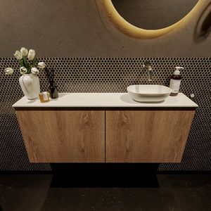 Mondiaz Fowy toiletmeubel 120cm washed oak met witte waskom rechts zonder kraangat