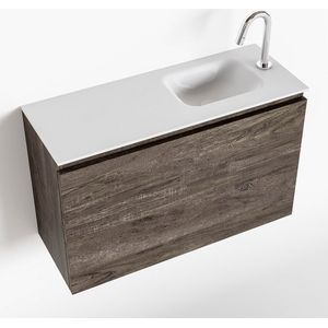 Mondiaz Olan 80cm toiletmeubel dark brown met wastafel talc rechts 1 kraangat