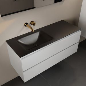 Mondiaz aivy 120 cm badmeubel talc, wastafel urban solid surface links zonder kraangat met spiegel