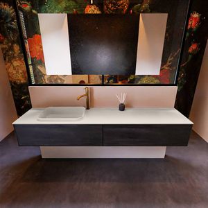 Badkamermeubelset Mondiaz Erin 200 cm met 2 Lades met RIDGE Wastafel Links Linen met 1 kraangat Greeploos Mat Dark Brown