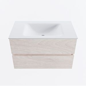 MONDIAZ VICA 80cm badmeubel onderkast Underlayment 2 lades. Wastafel CLOUD midden zonder kraangat, kleur Talc.