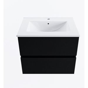 Mondiaz vica 60 cm badmeubel onderkast urban 2 lades. Wastafel denia midden 1 kraangat, kleur glanzend wit.