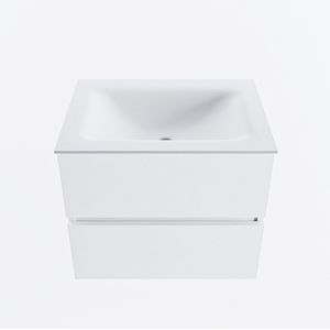 Mondiaz vica 60 cm badmeubel onderkast talc 2 lades. Wastafel cloud midden 1 kraangat, kleur talc.