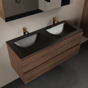 Mondiaz aivy 120 cm badmeubel mocha, wastafel urban solid surface dubbel 2 kraangaten met spiegelkast