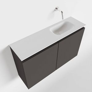 MONDIAZ TURE 80cm toiletmeubel dark grey. EDEN wastafel talc rechts geen kraangat