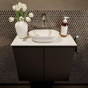 Mondiaz Fowy Toiletmeubel - 60x50x23cm - urban mat - 0 kraangaten - wasbak midden - 2 deuren - solid surface - blad MDF - wasbak: wit FOWY59010urbantalc