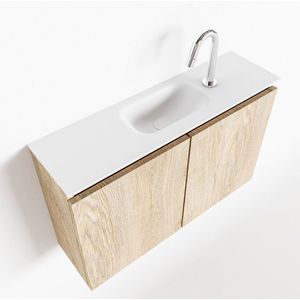 Mondiaz Ture 80cm toiletmeubel washed oak met wastafel talc midden 1 kraangat