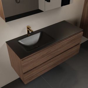 Mondiaz aivy 120 cm badmeubel mocha, wastafel urban solid surface links 1 kraangat met spiegelkast