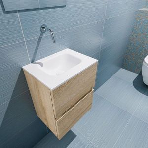 MONDIAZ ADA Toiletmeubel - 40x30x50cm - 0 kraangaten - 2 lades - washed oak mat - wasbak midden - Solid surface - Wit FK75341970