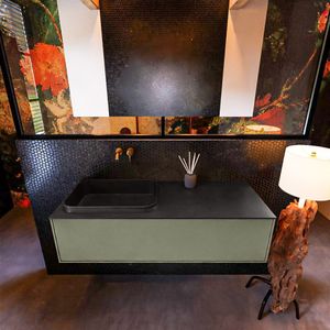 Badkamermeubelset mondiaz erin 120 cm met 1 lade met ridge wastafel links urban zonder kraangaten greeploos mat army