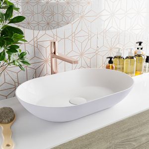 Mondiaz Onni Waskom - 55x35x10cm - ovaal - opbouw - Solid Surface Cale/Talc M80178CaleTalc