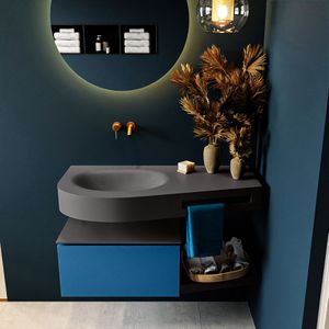Mondiaz riva 100 cm badmeubel onderkast /planchet kleur jeans met 1 lade. Wastafel dulcet links 0 kraangaten kleur dark_grey.