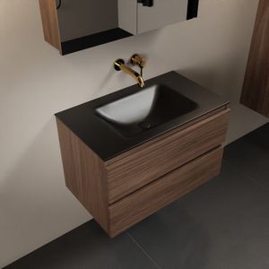 Mondiaz aivy 80 cm badmeubel mocha, wastafel urban solid surface midden zonder kraangat met spiegelkast