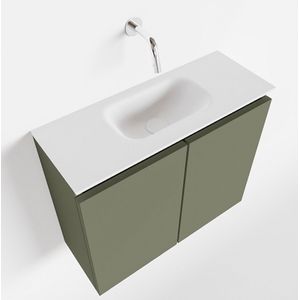 MONDIAZ TURE Fonteinset - 60x23x50cm - 0 kraangaten - 2 deuren - army mat - Wasbak midden - Solid Surface Wit FK75341128