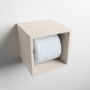 Mondiaz easy toiletrolhouder cube 160 solid surface 16x16 cm kleur linen. Geschikt voor op en inbouw.