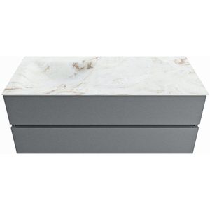 Mondiaz vica-dlux 120 cm badmeubel onderkast plata 2 lades. Inbouw wastafel cloud links 1 kraangat, kleur frappe.