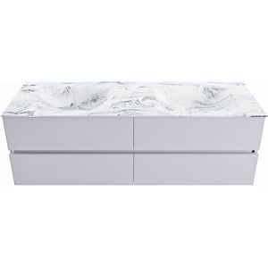 Mondiaz vica-dlux 150 cm badmeubel onderkast cale 4 lades. Inbouw wastafel cloud dubbel zonder kraangat, kleur glace.