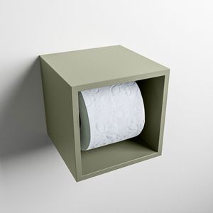 Mondiaz easy toiletrolhouder cube 160 solid surface 16x16 cm kleur army. Geschikt voor op en inbouw.