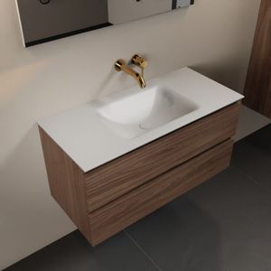 Mondiaz Aivy badmeubelset - 100x45x50cm - 0 kraangaten - 1 wasbak talc Solid surface - Midden - 2 lades - Zonder spiegel - Melamine Mocha AIVY80108