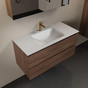 Mondiaz aivy 100 cm badmeubel mocha, wastafel talc solid surface midden 1 kraangat met spiegelkast
