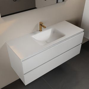 Mondiaz Aivy badmeubelset - 120x45x50cm - 1 kraangat - 1 wasbak talc Solid surface - Midden - 2 lades - Met spiegel - MDF Talc AIVY80172