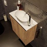 Mondiaz Fowy toiletmeubel 50cm washed oak met witte waskom rechts en kraangat