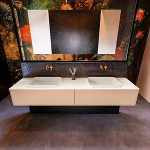 Badkamermeubelset mondiaz erin 200 cm met 2 lades met ridge wastafel dubbel linen zonder kraangaten greeploos mat rosee