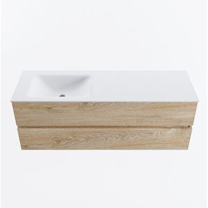 Mondiaz vica 140 cm badmeubel onderkast washed oak 2 lades. Wastafel cloud links 1 kraangat, kleur talc.