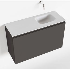 Mondiaz olan 80 cm toiletmeubel dark grey. Lex wastafel talc rechts geen kraangat