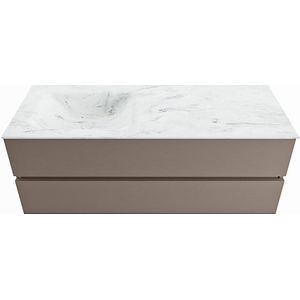 Mondiaz vica-dlux 130 cm badmeubel onderkast smoke 2 lades. Inbouw wastafel cloud links zonder kraangat, kleur opalo.