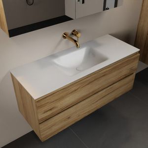 Mondiaz Aivy badmeubelset - 120x45x50cm - 0 kraangaten - 1 wasbak talc Solid surface - Midden - 2 lades - Met spiegelkast - Melamine Chai AIVY80382