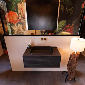 Badkamermeubelset Mondiaz Erin 80 cm met 1 Lade met RIDGE Wastafel Midden Urban Zonder Kraangaten Greeploos Mat Antracite