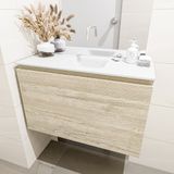 Mondiaz olan 80 cm toiletmeubel light brown grey. Lex wastafel talc midden geen kraangat