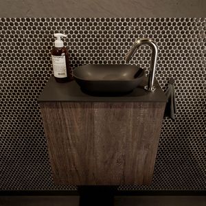 Mondiaz Fowy toiletmeubel 50cm dark brown met zwarte waskom rechts en kraangat