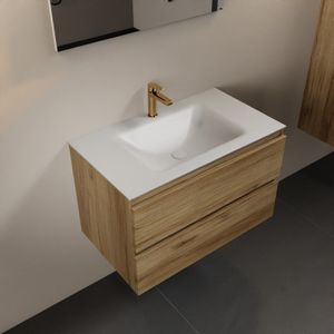 Mondiaz Aivy badmeubelset - 80x45x50cm - 1 kraangat - 1 wasbak talc Solid surface - Midden - 2 lades - Zonder spiegel - Melamine Chai AIVY80044