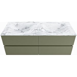 Mondiaz vica-dlux 130 cm badmeubel onderkast army 4 lades. Inbouw wastafel cloud dubbel 2 kraangaten, kleur glace.