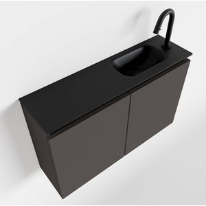 MONDIAZ TURE 80cm toiletmeubel dark grey. EDEN wastafel urban rechts 1 kraangat