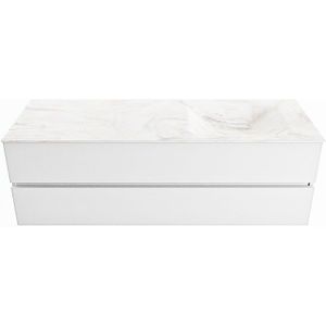 MONDIAZ VICA-DLUX 150cm badmeubel onderkast Talc 2 lades. Inbouw wastafel CLOUD rechts zonder kraangat, kleur Ostra.