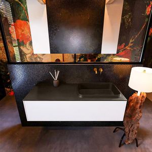 Badkamermeubelset mondiaz erin 120 cm met 1 lade met ridge wastafel rechts urban zonder kraangaten greeploos mat talc