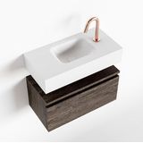 MONDIAZ ANDOR Toiletmeubel - 60x30x30cm - 1 kraangat - 1 lades - dark brown mat - wasbak midden - Solid surface - Wit FK75343396